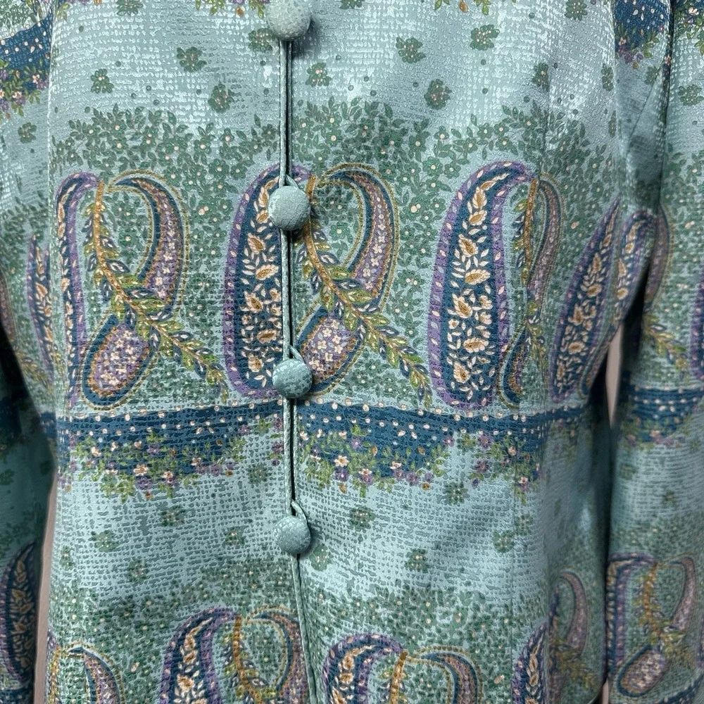 Adrianna Papell Women's Blue Paisley Silk Blazer Jacket Size 8 Teal Jacket - Picture 2 of 5